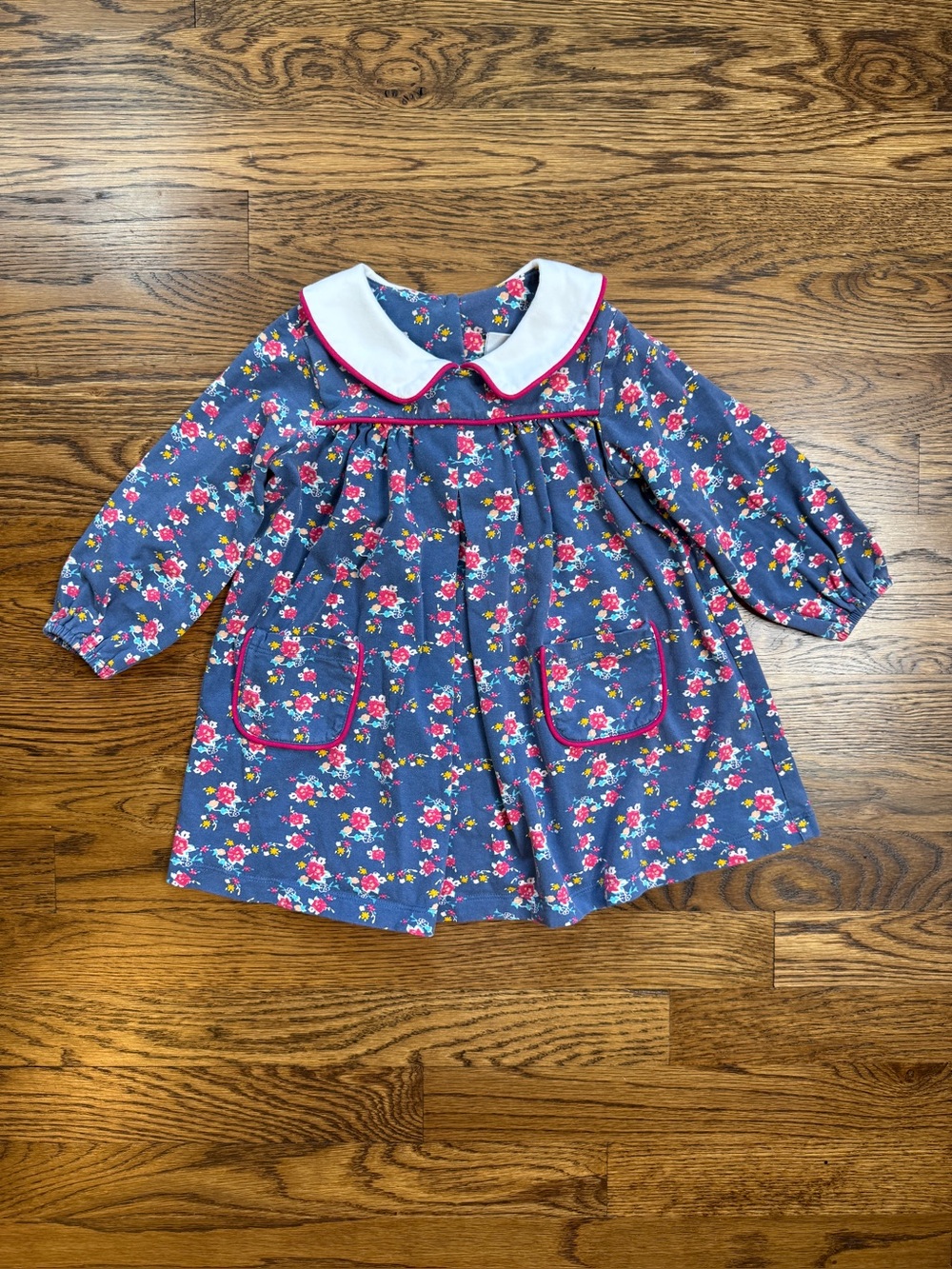 Castles & Crowns Toddler Girls Slate Blue Floral Vintage Style Peter Pan Collar